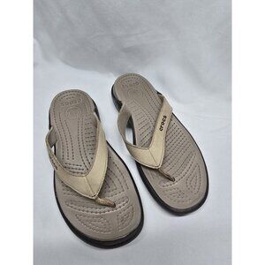 Crocs Capri Flip Flops Brown Thong Flip Flops Beige Straps Size 8